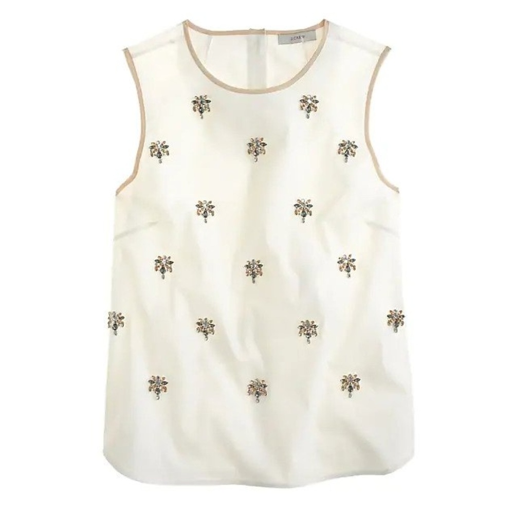 J crew jeweled sateen shell  SIZE 6 White